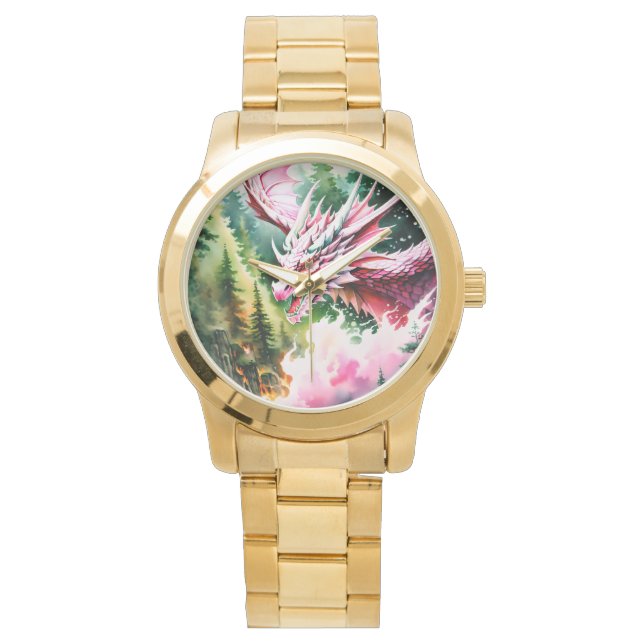 Fire breathing dragon vibrant pink scales watch (Front)