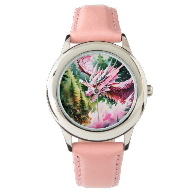 Fire breathing dragon vibrant pink scales watch (Front)