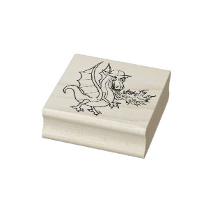 fire breathing dragon with cap rubber stamp