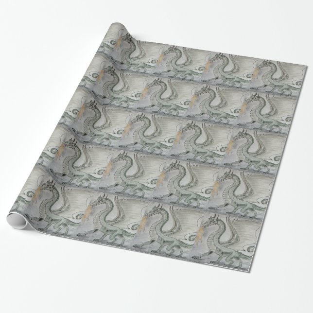 Fire Breathing Dragon Wrapping Paper (Unrolled)