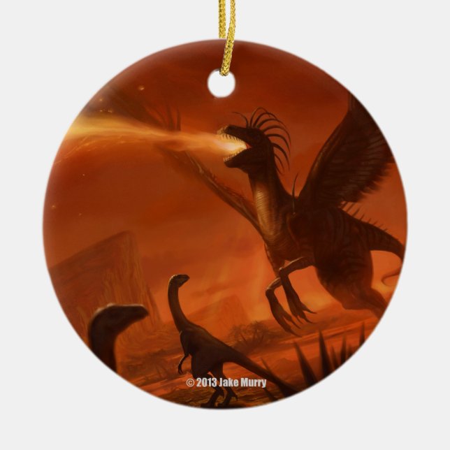 Fire-Breathing Prehistoric Dinosaur by Jake Murray Ceramic Ornament (Front)