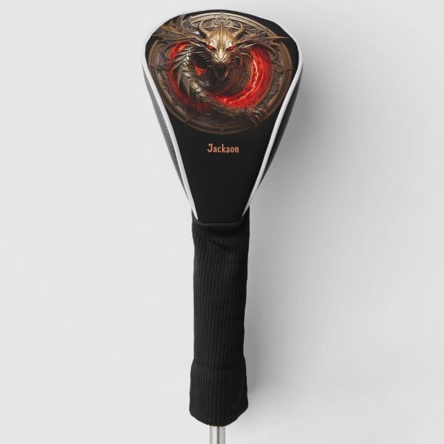 Fire Breathing Red Dragon Personalised Golf Head Cover (Front)