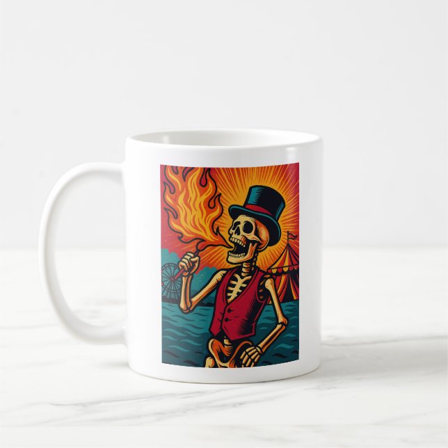 Fire Breathing Skeleton Circus Performer Coffee Mug (Left)