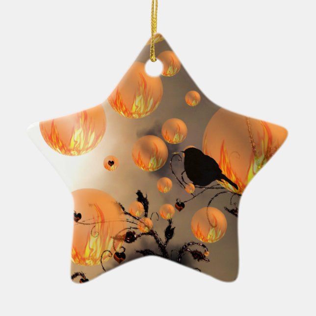Fire Bubbles Star Ceramic Tree Decoration (Front)
