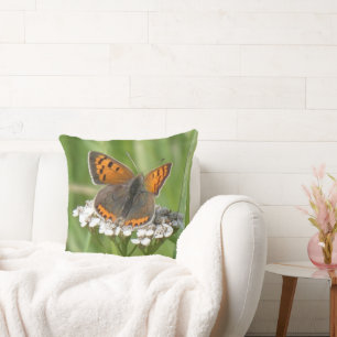 Fire Butterfly on White Flowers Throw Pillow