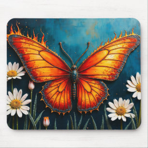 Fire butterfly surreal artwork chamomile nature mouse pad