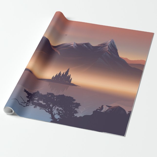 Fire camp near the lake wrapping paper (Unrolled)