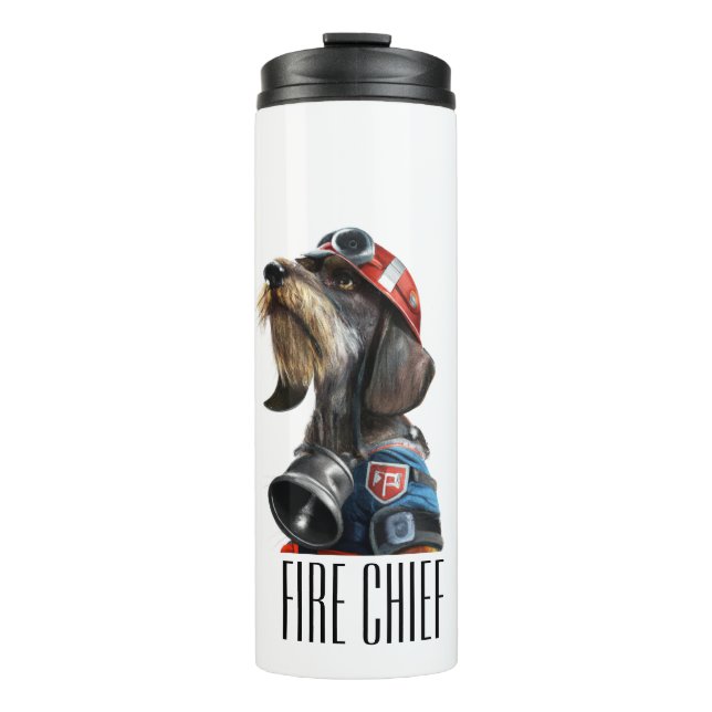 Fire Chief Firefighter Wire-hair Dachshund Thermal Tumbler (Front)