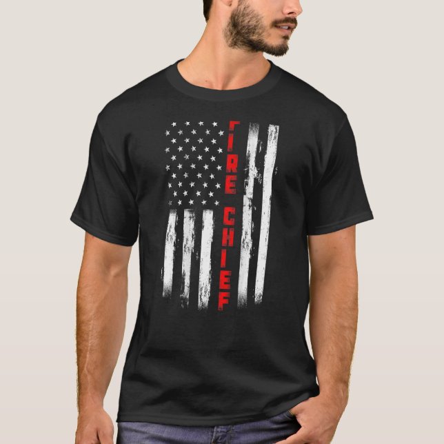 Fire Chief Tattered US American flag   Fire Chief T-Shirt (Front)