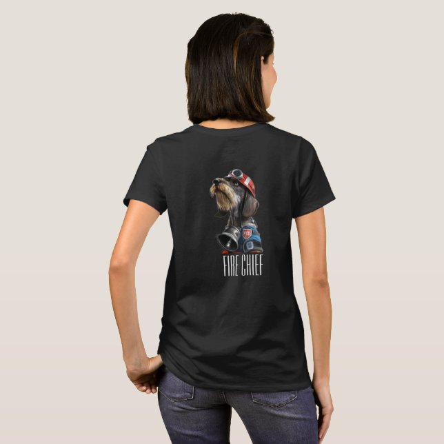 Fire Chief Wirehaired Dachshund Dark T-Shirt (Back Full)