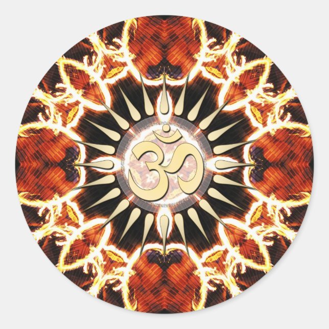 Fire Circle Golden Om Spirit Classic Round Sticker (Front)