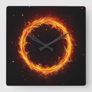 fire circle square wall clock