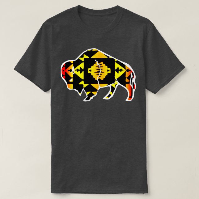 Fire Colour Native Print Buffalo  T-Shirt (Design Front)