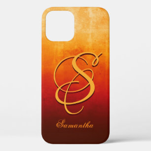 Fire colours stylish rustic Name Monogram iPhone 12 Case