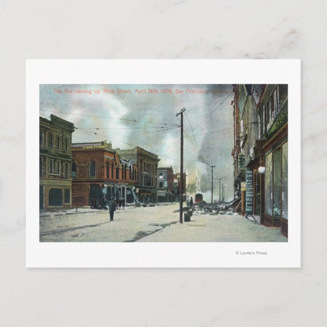Fire Coming Up Third Street, 1906 Earthquake Postcard (Front)