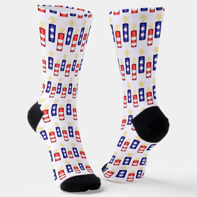 Fire Crackers 4th of July Celebration Socks (Angled)