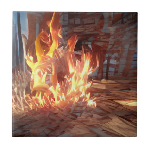 Fire crackling merrily in another world art ceramic tile