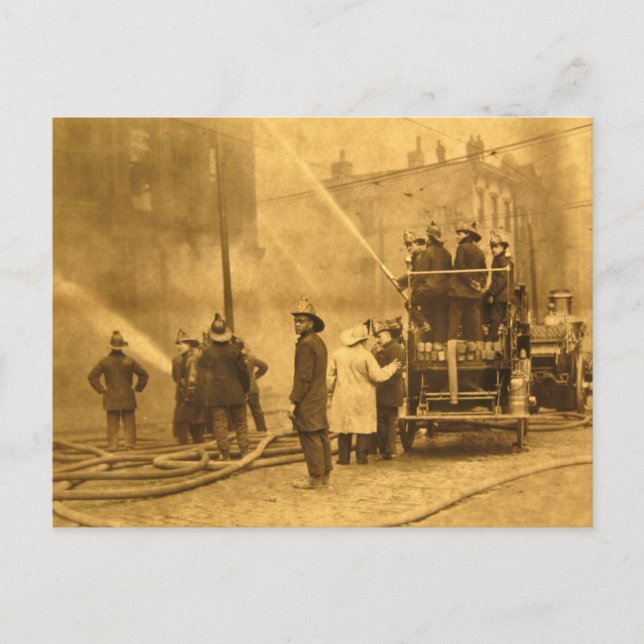 Fire Crew in Action - Vintage Postcard (Front)