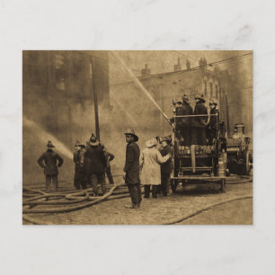 Fire Crew in Action - Vintage Postcard