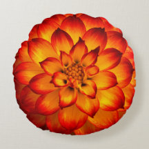 Fire Dahlia Round Pillow