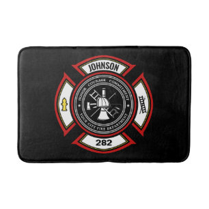 Fire Department ADD NAME Firefighter Badge Rescue Bath Mat