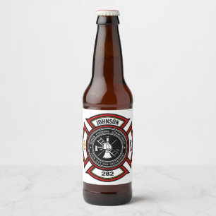 Fire Department ADD NAME Firefighter Badge Rescue Beer Bottle Label