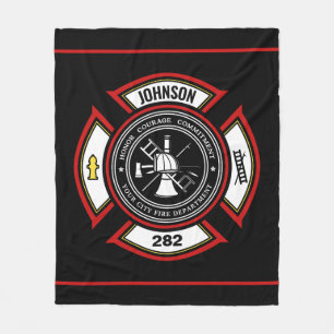 Fire Department ADD NAME Firefighter Badge Rescue Fleece Blanket