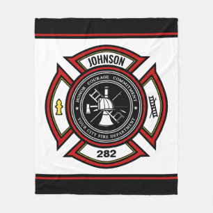 Fire Department ADD NAME Firefighter Badge Rescue Fleece Blanket