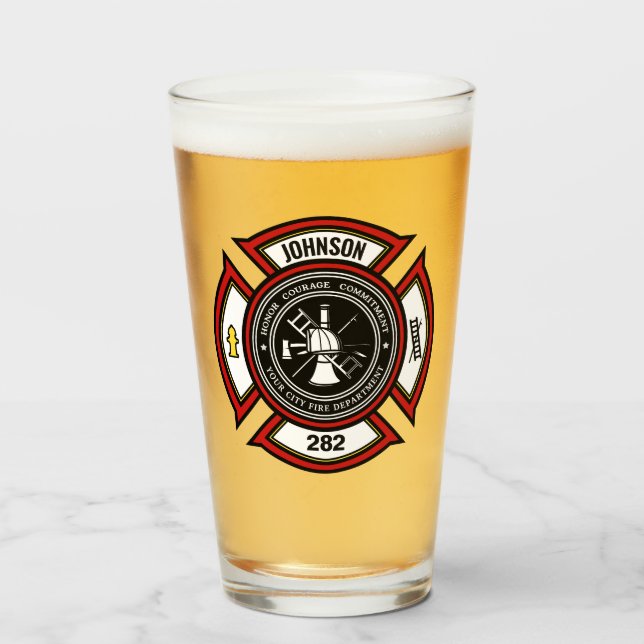 Fire Department ADD NAME Firefighter Badge Rescue Glass (Front Filled)