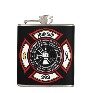 Fire Department ADD NAME Firefighter Badge Rescue Hip Flask