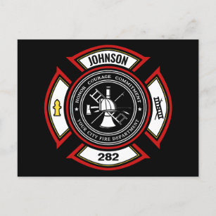 Fire Department ADD NAME Firefighter Badge Rescue Postcard