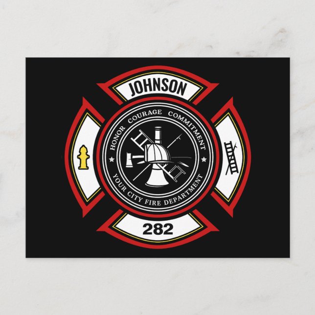 Fire Department ADD NAME Firefighter Badge Rescue Postcard (Front)