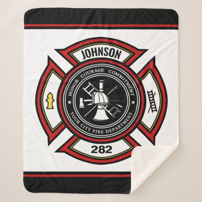 Fire Department ADD NAME Firefighter Badge Rescue Sherpa Blanket (Front)