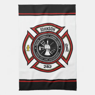 Fire Department ADD NAME Firefighter Badge Rescue Tea Towel