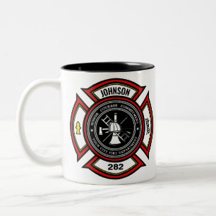 Fire Department ADD NAME Firefighter Badge Rescue Two-Tone Coffee Mug
