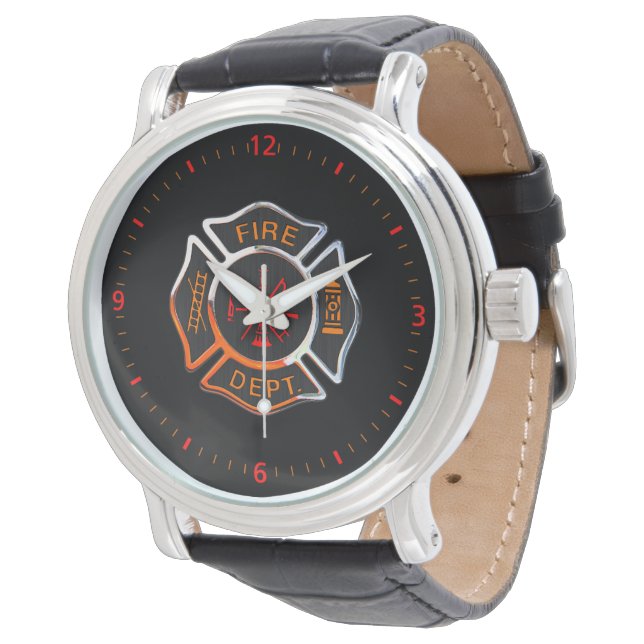 Fire Department Badge Chrome Watch (Angled)