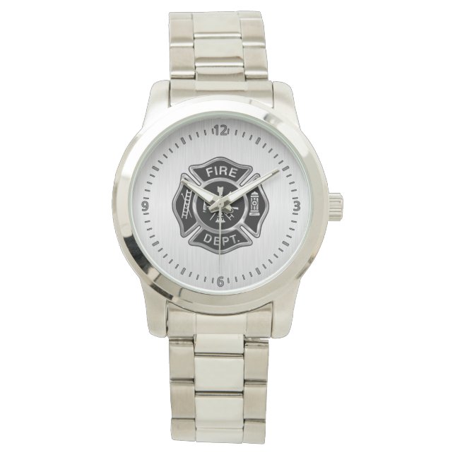 Fire Department Badge Silver Watch (Front)