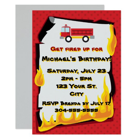 Fire Department Birthday Party Card