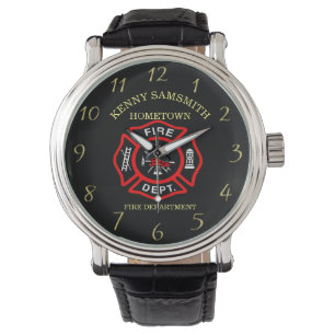 Fire Department Black And Red Badge With Axes Watch