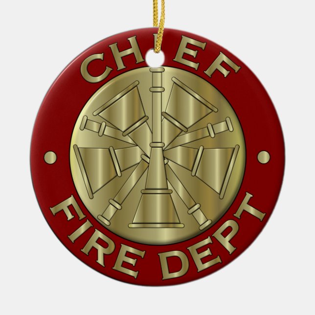 Fire Department Chief Brass Symbol Ceramic Ornament (Front)