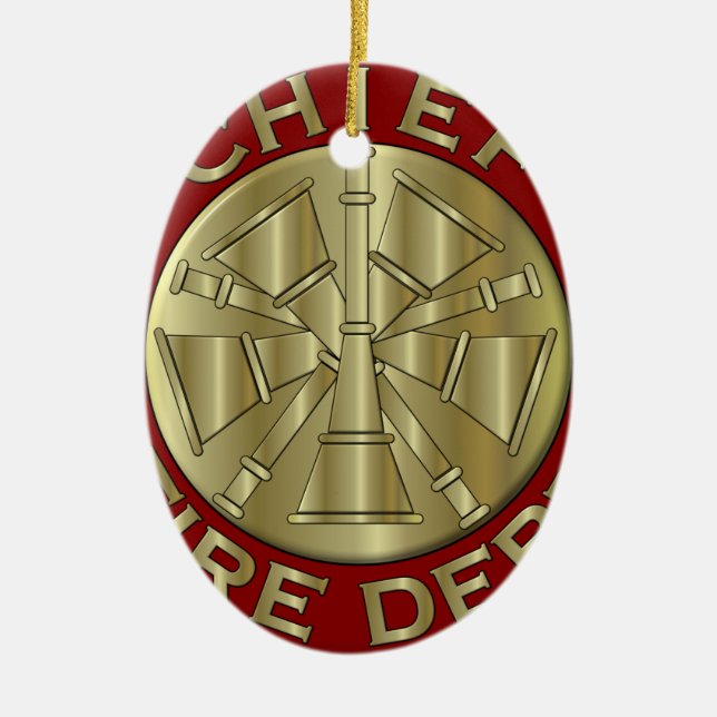 Fire Department Chief Brass Symbol Ceramic Tree Decoration (Front)