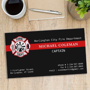 Fire Department Custom Logo Red Line Firefighter Business Card