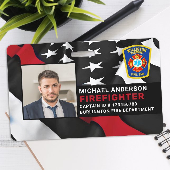 Fire Department Custom Photo Logo Firefighter ID  Badge (Creator Uploaded)