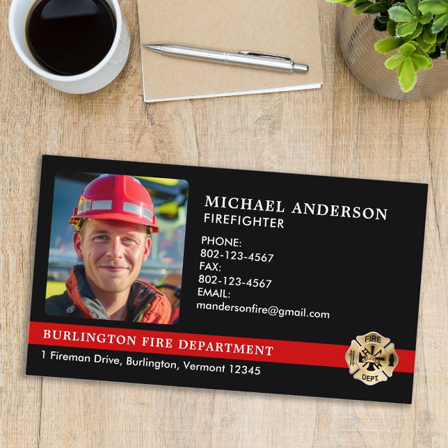 Fire Department Customised Logo Firefighter Photo Business Card (Creator Uploaded)