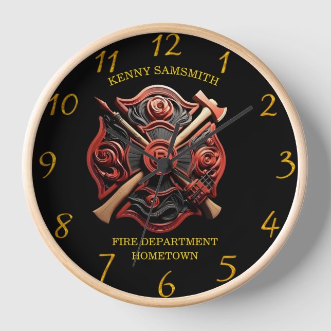 Fire Department Emblem of courage and dedication Clock (Front)