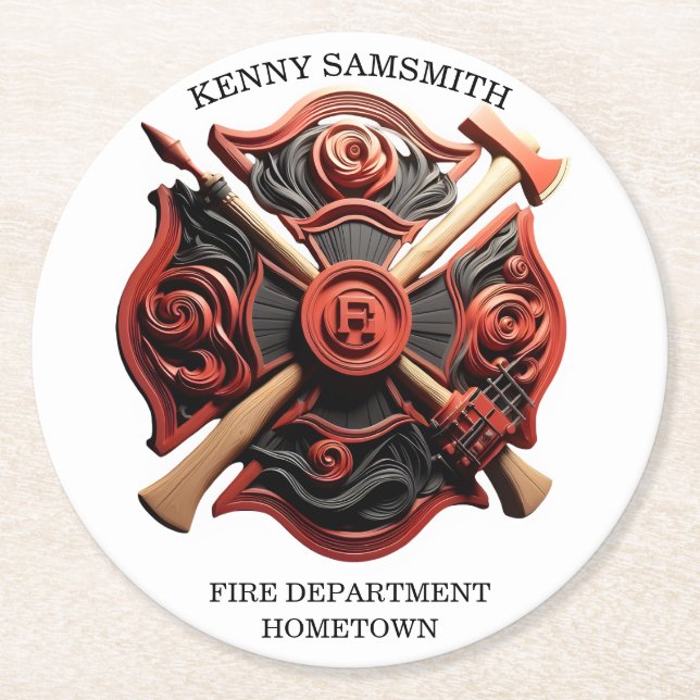 Fire Department Emblem of courage and dedication Round Paper Coaster (Front)