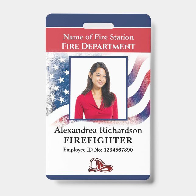 Fire Department Employee Firefighter Photo ID Card Badge (Front)