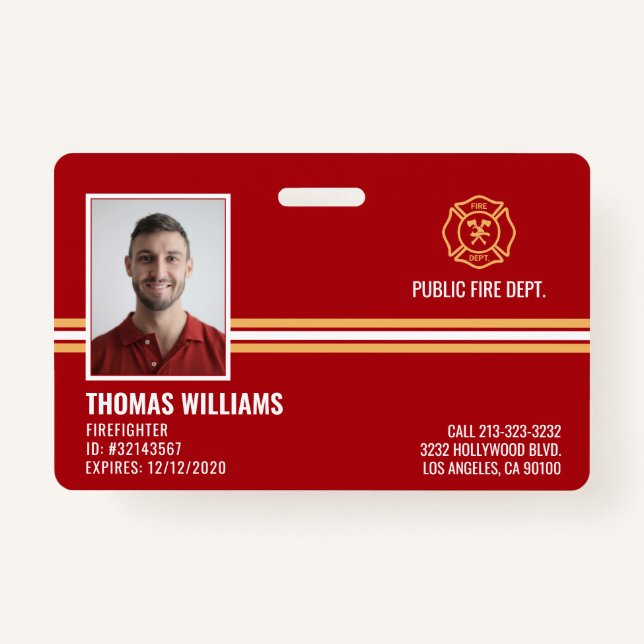 Fire Department Firefighter Staff ID ID Badge (Front)