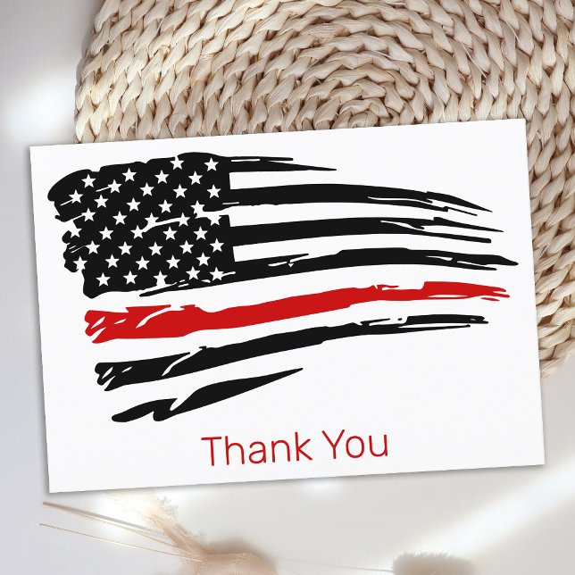 Fire Department Firefighter Thin Red Line Thank You Card (Creator Uploaded)