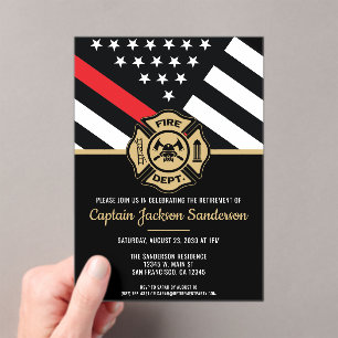 Fire Department Fireman Firefighter Retirement Acrylic Invitations